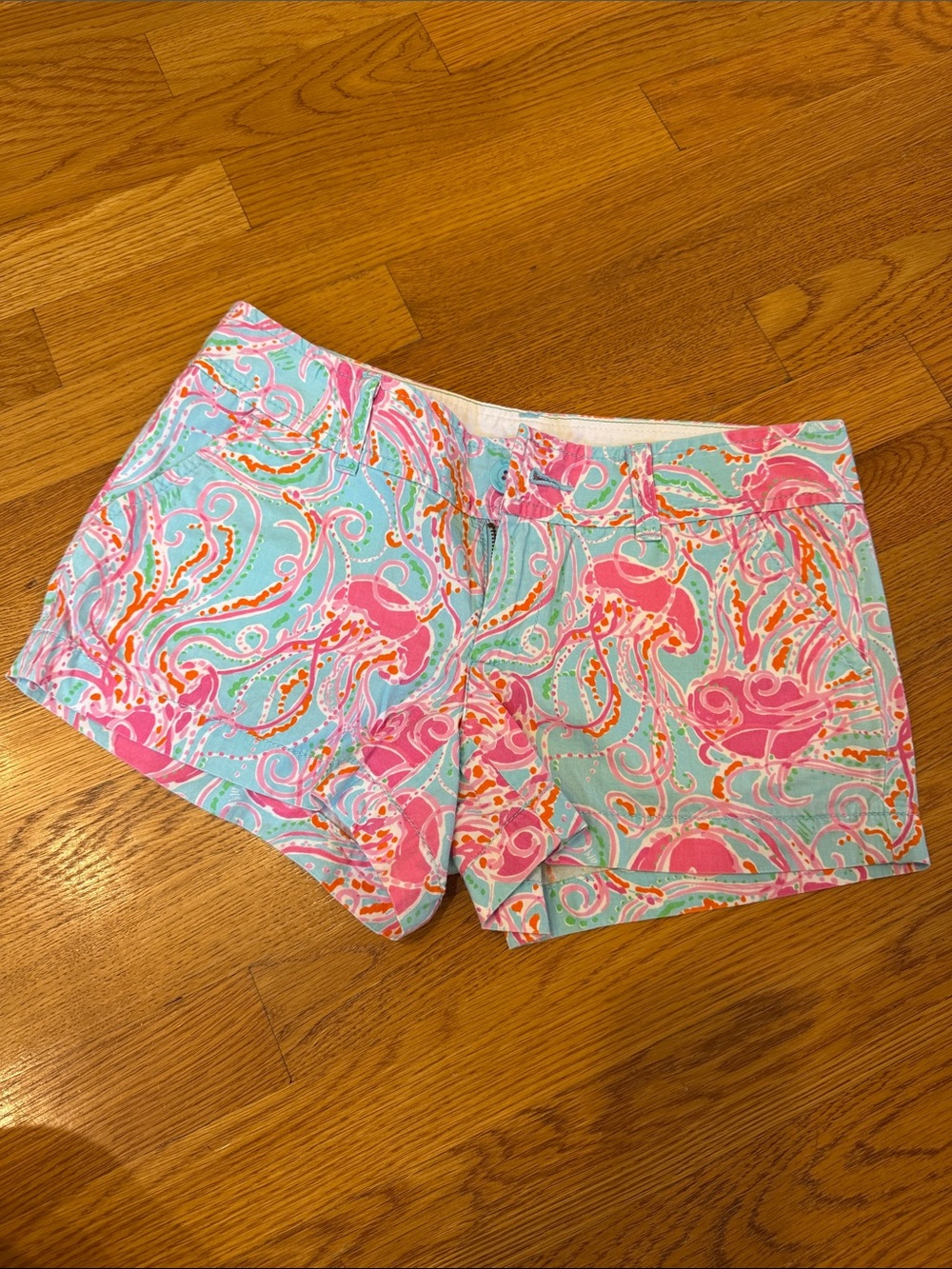 Lilly Pulitzer Pink & Aqua Printed Cotton Shorts The Walsh Short